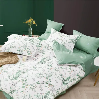 Productafbeelding van Bloemenbeddengoed, 135x200 cm, 2-delige omkeerbare dekbedovertrek, 100% katoen, met rits