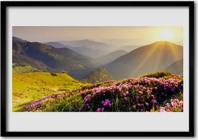 Produktbild von Bild 100x70 MDF-Rahmen Wandkunst Mountain Meadow Landschaft