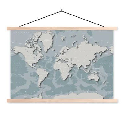 Produktbild von Weltkarte Schulwandkarte - 60x40 cm - Weltkarte blau grau - Platte Leisten - Modernes Wandbilder