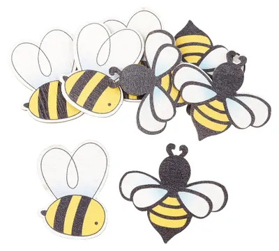 Produktbild von Dekoration aus Holz Bienen und Bienenstock, 8 Sortiert, 3,8 x 3,2 x 0,1 cm, mehrfarbig