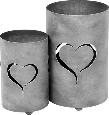 Produktbild von 2er Set Windlicht Herz H32cm Grau Laterne Gartenleuchte Kerzenhalter Garten Deko