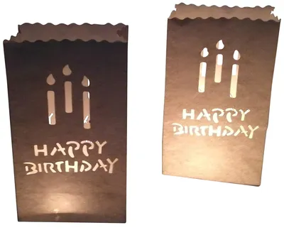 10 Papier-Lichttüten Happy Birthday, 9x15x26 cm, weiß