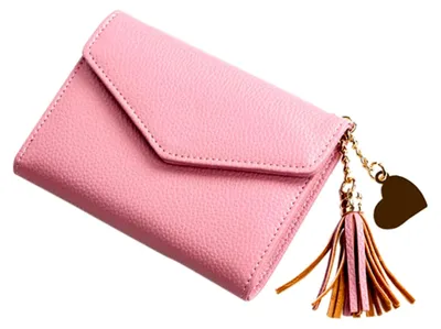 Produktbild von Rosa Damen Geldbörse mit Reißverschluss Kartenetui Modische Handtasche für Frauen Schicke Geldbeutel mit Quastenanhänger für Täglichen Gebrauch