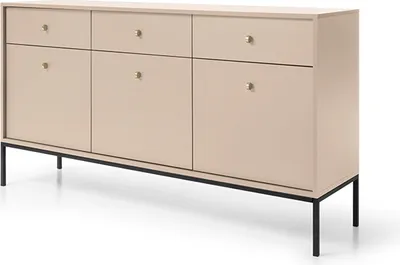 Produktbild von BETTSO Dreitürige Kommode MOLLY Beige mit 3 Schubladen Schwarzrahmen Moderne Kommode Wohnzimmer Flur Schlafzimmer