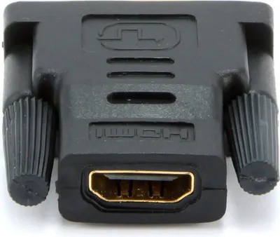 A close-up studio shot of an HDMI to DVI adapter.