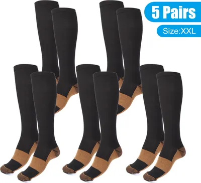 Produktbild von 5 Paar Sportsocken Kompressionssocken fuer Sport Kompressionsstruempfe Stuetzstruempfe 35-47 Damen Herren XXL (44-47)