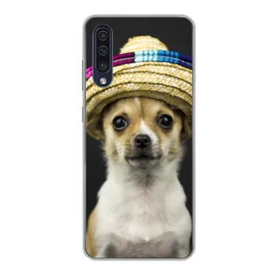 Produktbild von MuchoWow® Handyhülle Schutzhülle Hülle für Samsung Galaxy A30s Hund - Sombrero - Schwarz Silikon Softcase Handy Hülle - Karteninhaber