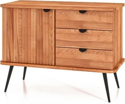 Produktbild von Kommode Tula Kernbuche massiv 97x46x72 mit 3 Schubladen 1 Tür und Riffelfront