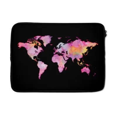 Produktbild von MuchoWow® Laptop Hülle 14 ZollWeltkarte - Aquarell - Rosa Laptoptasche - Laptoptasche - Stoßsicher - Schutzhaube