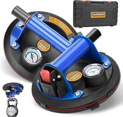 Produktbild von 2er 8" Saugheber Glasheber mit Manometer & Metallgriff, Glas Fliesen Marmor | mit Werkzeugkasten, Tragkraft 360KG, Metall Saughalter Vakuumheber Fliesenheber Plattenheber Vakuum Saugheber