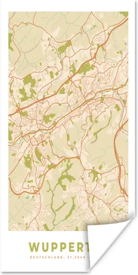 Produktbild von MuchoWow® Poster Stadtplan - Wuppertal - Stadtplan - Vintage 60x120 cm - Wandschmuck