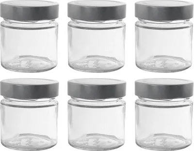 Immagine prodotto di Set da 6 vasetti per spezie da 212 ml, colore argento scuro, con coperchio - Vasetti per conserve con tappo a vite, vasetti per marmellata con coperchio