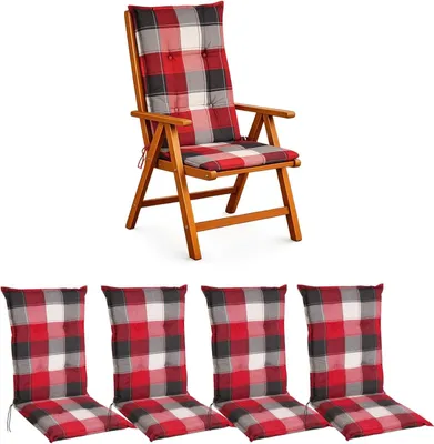 Produktbild von BURI Hochlehner Auflagen 117x49x6 cm - wetterfeste Gartenstuhlauflage mit Schaumkern & Vollvlies, Halteband & Bindebänder, bequemes Stuhlpolster für Balkon, Terrasse & Garten