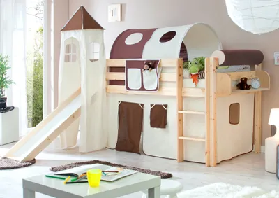 Produktbild von Rutschbett mit Turm "Kasper" Kiefer Natur Classic (Beige-Braun)