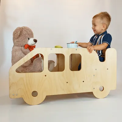 Produktbild von Lernturm fur kinder Auto, Montessori Learning Tower ab 1 Jahr, Küchenturm, Küchenhelfer mit Tisch und Stuhl für zwei Kinder