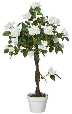 Image de Outsunny : grand rosier artificiel de 90 cm, plante artificielle pour le salon