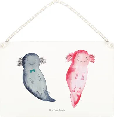 Produktbild von Mr. & Mrs. Panda Schild Axolotl Freundin DIN A5 - Weiß - Geschenk, Valentinstag, holzbild, Axolot, Liebe, kleine aufmerksamkeit, Türschild, Lurch, wandtafel