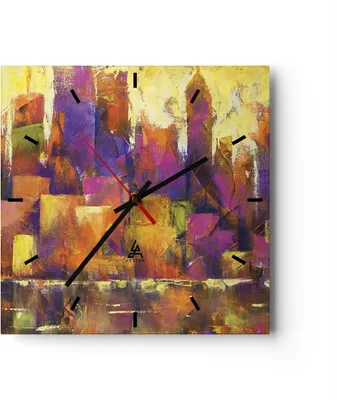 Produktbild von Wanduhr - Quadrat - Glasuhr - Abstraktion Stadt Wolkenkratzer - 40x40cm - Schleichendes Uhrwerk - Lautlos - zum Aufhängen bereit - Dekoration Modern - Wanddekoration aus Glas - C3AC40x40-4294