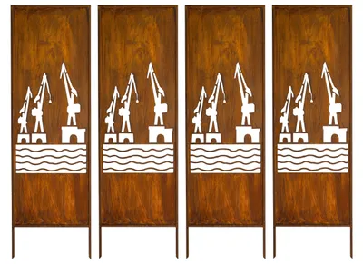 Produktbild von Sichtschutz Metall 4x - 160 x 50 cm - Edelrost - Rostoptik Sichtschutz für Garten - Sichtschutzelement - Sichtschutzwand - Gartendekoration Zaun Rost