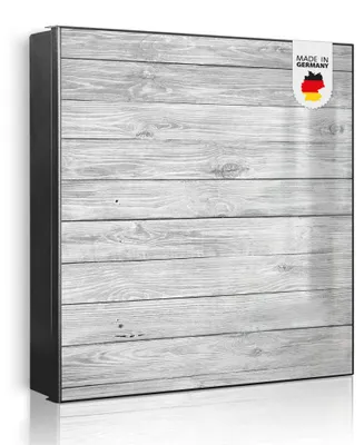 Zdjęcie produktu dla banjado metalowa szafka na klucze, duża 30x30 cm z 32 haczykami, może służyć jako tablica magnetyczna, czarny korpus, zawias po lewej stronie, Weiß Gebeizt [SKG2 11291]