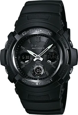 A black G-Shock watch with a digital and analog display.
