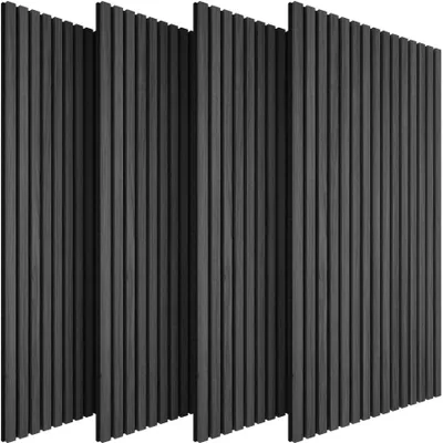 Obrázek produktu pro tectake Akustické panely v dřevěném vzhledu, sada 4 ks, zvukově izolační stěnové panely MDF, dýha z pravého dřeva, 110 x 50 cm, zvuková izolace, dub černý