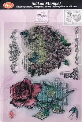 Image de Tampon silicone fleur cœur et rose 14 x 18 cm X