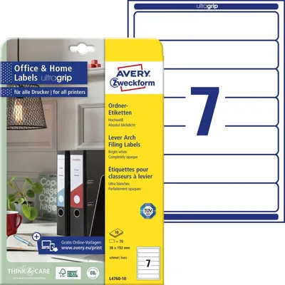 Produktbild von Ordner-Etiketten 192x38 mm 10 Blatt/70 Etiketten weiß Packung mit 50 Stück