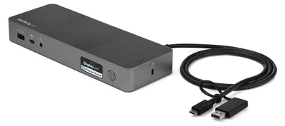 Produktbild von StarTech.com Universale Laptop Dockingstation, Hybrid USB-C & USB-A Dock, Dual 4K DP & HDMI, 60W PD, Mac / Windows / Chrome OS, 4x USB 5Gbps Hub, GbE, Kabelgebunden, USB 3.2 Gen 1 (3.1 Gen 1) Type-C, 60 W, 3,5 mm, IEEE 802.3, IEEE 802.3ab, IEEE 802.3u, Schwarz, Grau