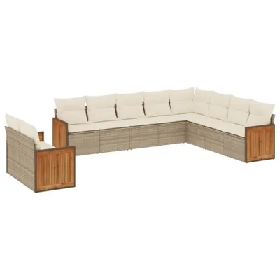 Produktbild von vidaXL 10-tlg. Garten-Sofagarnitur mit Kissen Beige Poly Rattan