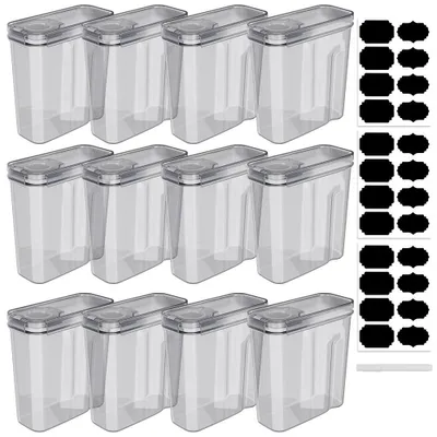 Immagine prodotto di Contenitori ermetici per alimenti - Set da 12 pezzi - Con coperchio - 4 L - Trasparenti - Riutilizzabili - 24,5×7,5×24 cm - Dosatori per muesli/cereali