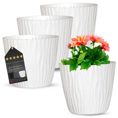 Obrázek produktu pro OMAGO Keramické květináče s vnitřní vložkou, bílé barvy, 22 cm (sada 3 kusů)