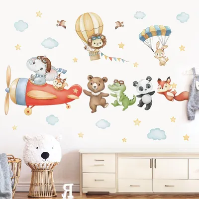 Imagen del producto de Solidchoice - Decoración para paredes con motivos de animales, globos y nubes, ideal para niños