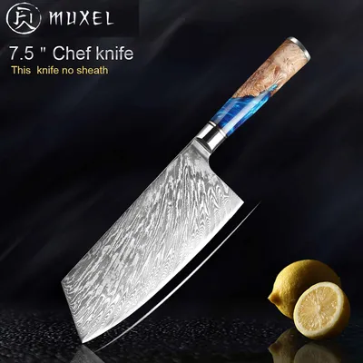 Produktbild von Damast Hackmesser das asiatische Kochmesser oder Metzgermesser Cleaver Knife Metzgermesser