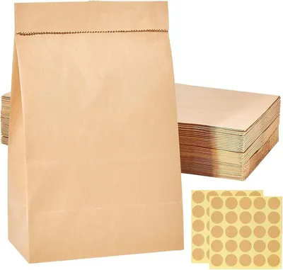 Produktbild von Papiertüten Braun, 60 Stück 9x18x5.5cmcm Kraftpapiertüten Geschenktüten Klein mit 50 Aufkleber Flachboden Papier Beutel für Süßigkeiten, DIY, Weihnachten, Geburtstag und Mitgebsel