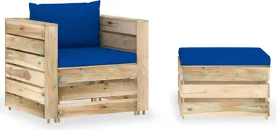 Produktbild von vidaXL 2-tlg. Garten-Lounge-Set mit Kissen Grün Imprägniertes Holz