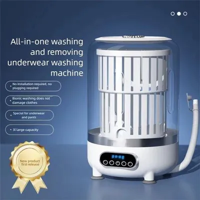Immagine prodotto di Mini lavatrice portatile e ricaricabile con funzione di centrifuga, ideale per indumenti per neonati, biancheria intima e calzini, con vaschetta di lavaggio senza fili inclusa.