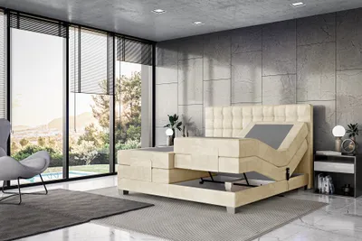 Produktbild von MEBLINI Boxspringbett Elektrisch Verstellbar - Gepolstert Doppelbett mit Matratzen und Toppers - Polsterbett - Bett mit Kopfteil - EDISON - 140x200 - H3/Beige Samt