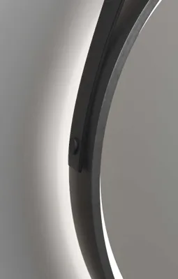 Produktbild von LED Wandspiegel 55 cm, schwarz gold, Alu, neutralweiß, IP24, Lederband