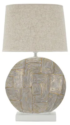 Image de Lampe de table Eclips en résine avec motif géométrique et abat-jour en tissu Ø 38 cm
