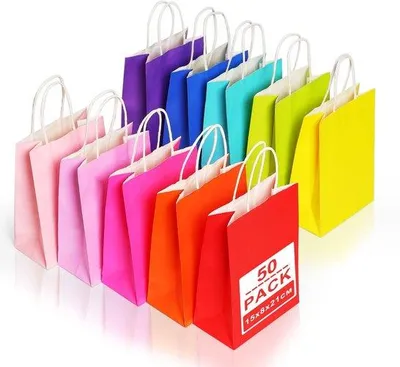 Produktbild von Geschenkbeutel 50 Stück bunt - kraftpapier, 15 x 8 x 21 cm