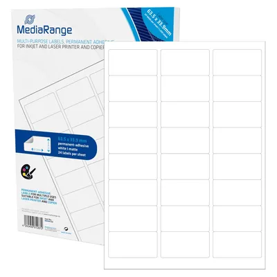 Produktbild von MediaRange MRINK150, Weiß, Permanent, 63,5 x 33,9, A4, Matte, Laser/Inkjet