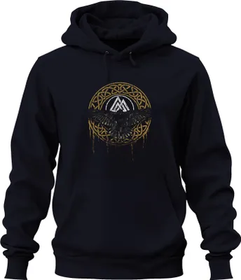 Obrázek produktu pro Viking Raven Valknut Symbol severské mytologie Runic Circle Uni mikina s kapucí, Navy, M