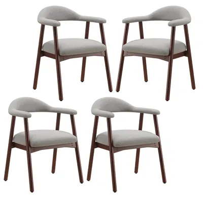Produktbild von 4er-Set moderne Esszimmerstühle im skandinavischen Stil, bequem gepolsterte Sitzfläche, Massivholzbeine, ergonomisch umschließende Rückenlehne, Grau