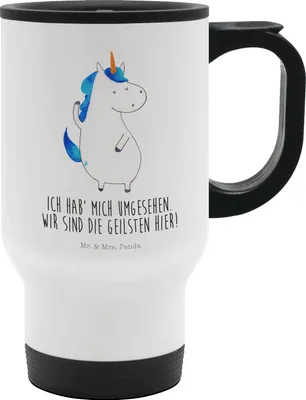 Produktbild von Mr. & Mrs. Panda thermosbecher Einhorn Mann - Weiß - Geschenk, vakuumbecher, Cool, Kaffeebecher To Go, Party, Thermobecher, Freundin, Familie, Klein, Kaffee-Thermobecher