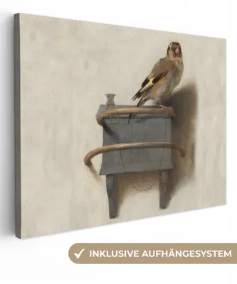 Produktbild von MuchoWow® - Leinwandbilder - Stieglitz - Alter Meister - Carel Fabritius, Wandbild, Wanddeko Bilder Wohnzimmer, 80x60 cm