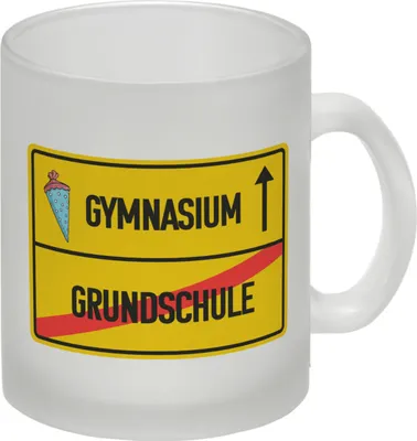 Produktbild von Gymnasium Ortsschild Glas Tasse zur Einschulung
