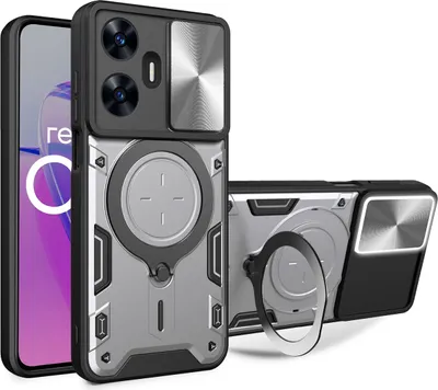Obrázek produktu pro Pouzdro pro Realme C55 dvojvrstvé odolné pouzdro s ochranným krytem kamery a kruhovým stojánkem na prsten Stříbro