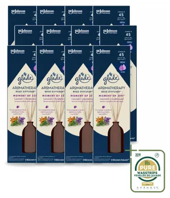 Zdjęcie produktu dla 12 sztuk dyfuzorów zapachowych Glade Aromatherapy, seria "Moment of Zen" - lawenda i drzewo sandałowe - pojemność 80 ml - zestaw ekonomiczny