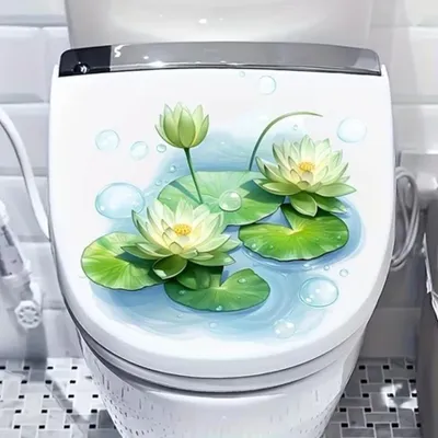Produktbild von GKA WC-Deckel Aufkleber Natur Toilettendeckel Tattoo selbstklebend Toilette - 2 Seerosen weiß